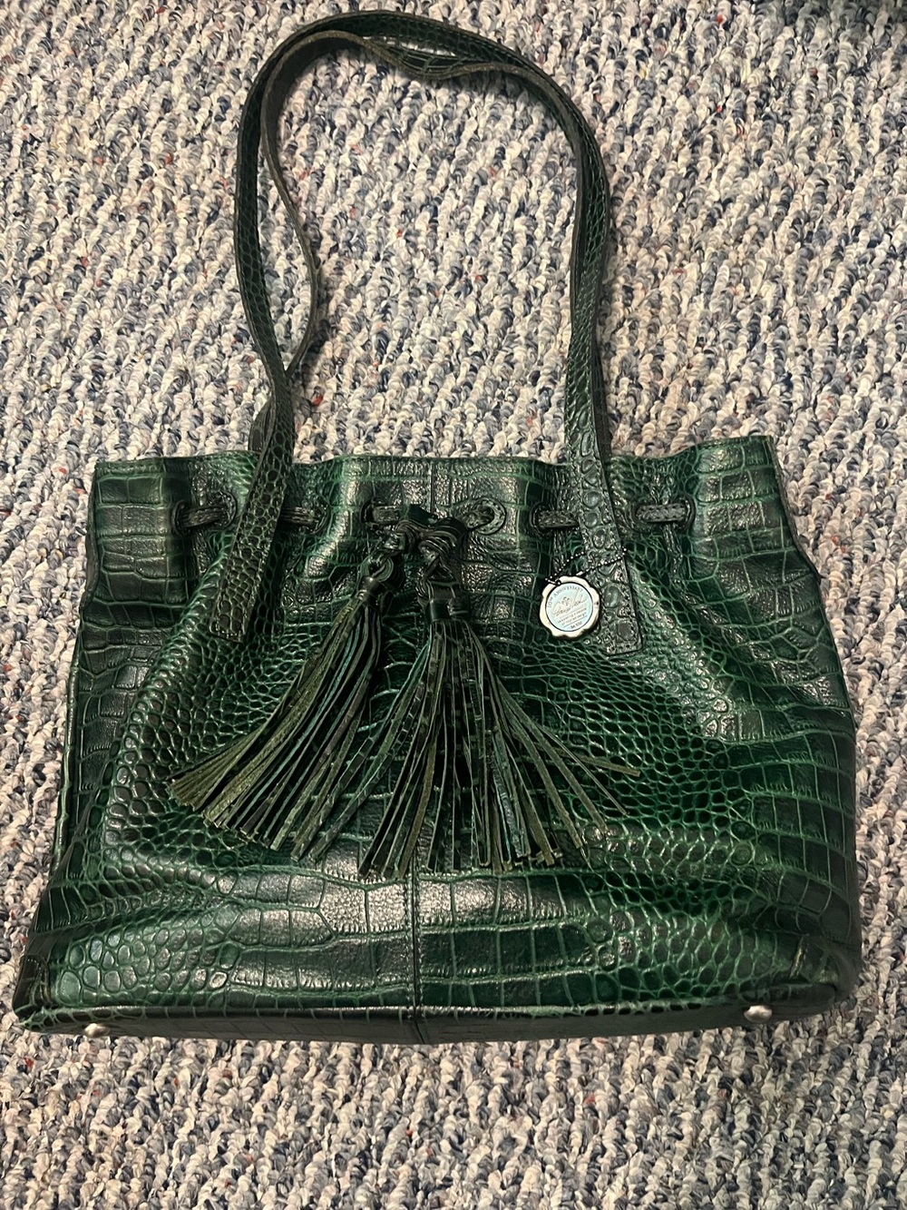 Patricia Nash Dark Green Croc-Embossed Tassel Tote